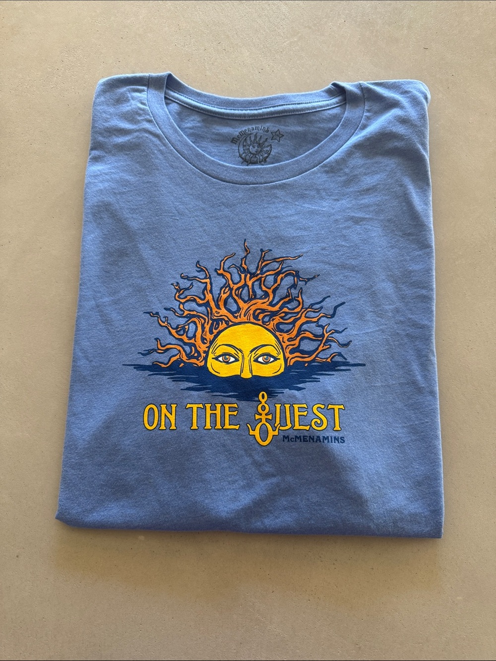 nwot mcmenamins on the quest blue sun lady water t-shirt unisex size 2xl
